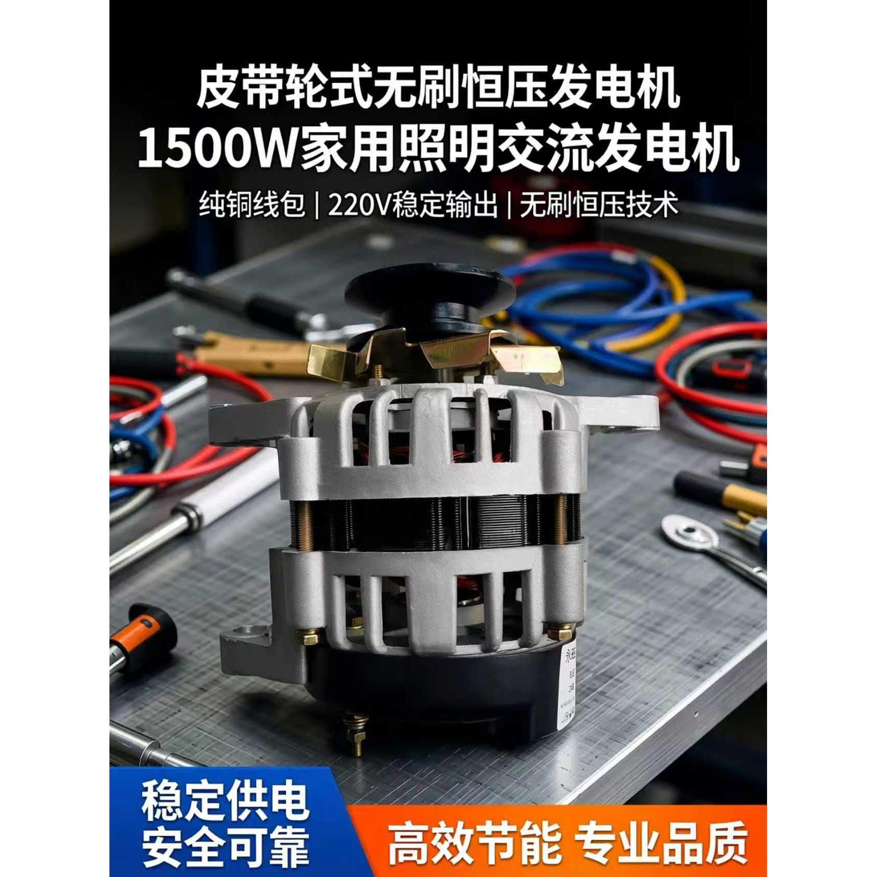 GOZOE纯铜交流发电机 48V永磁发电机 家用照明1500W无刷高频发电