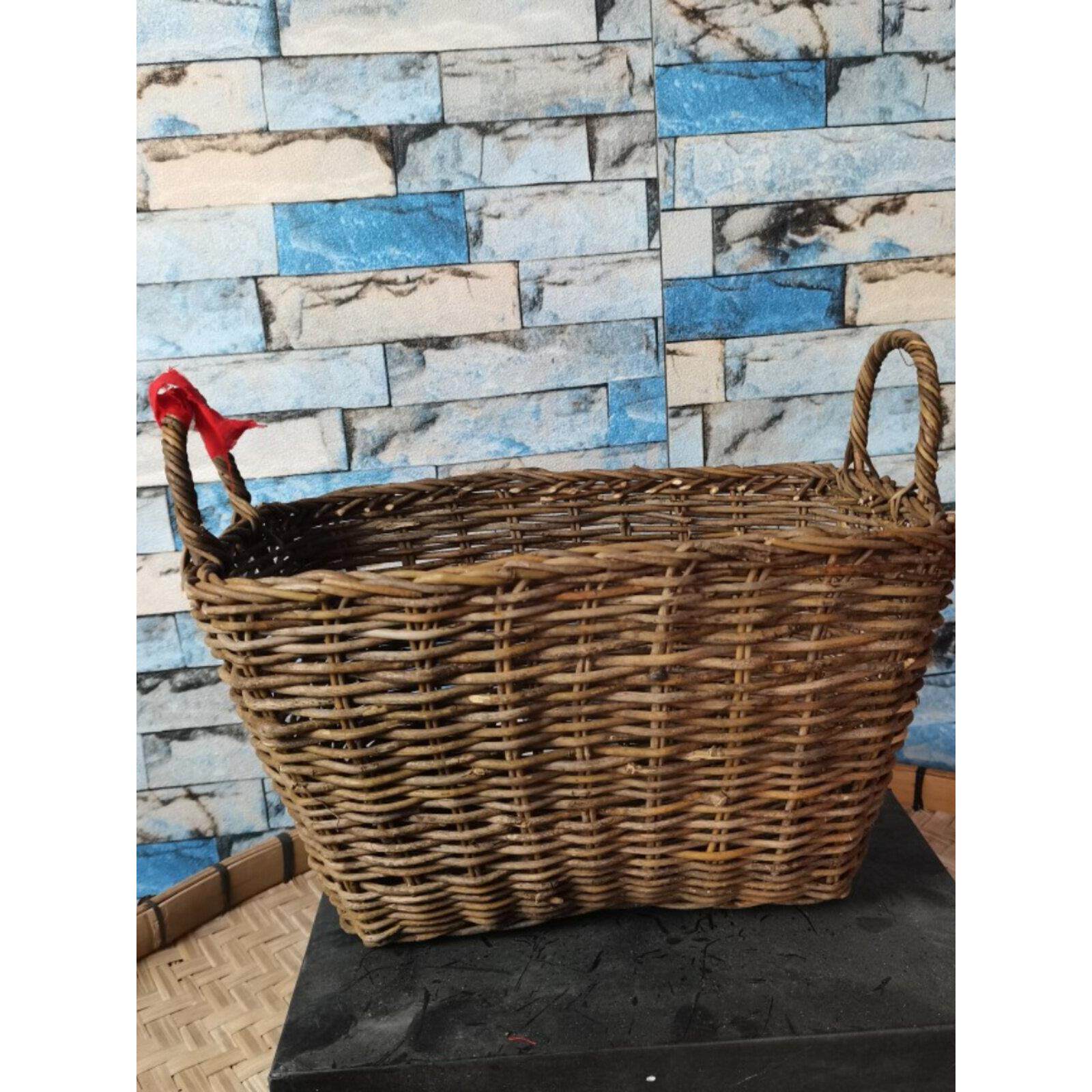 藤编收纳篮花园杂货手工藤条编织花篮覆古厨房姜蒜水果篮野餐篮子