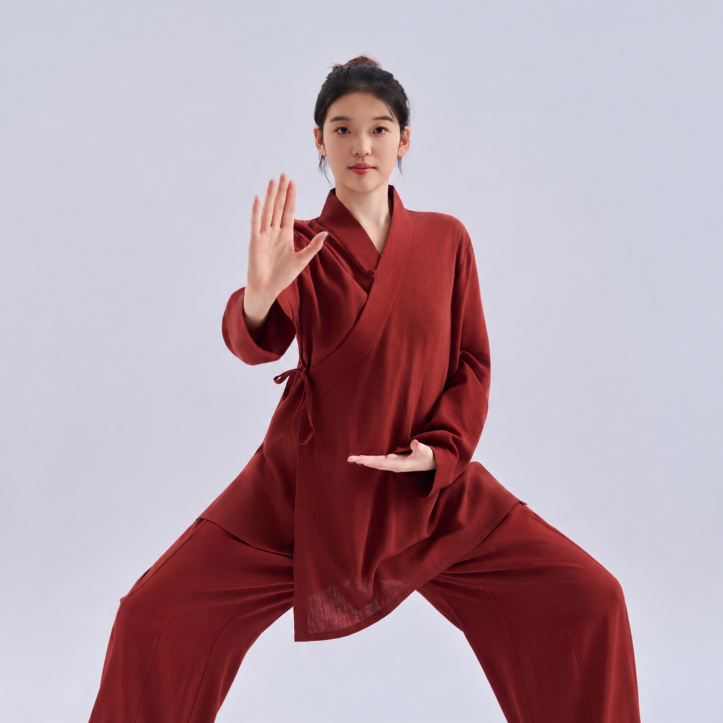 软肌理麻太极服交领系带夏薄款图片