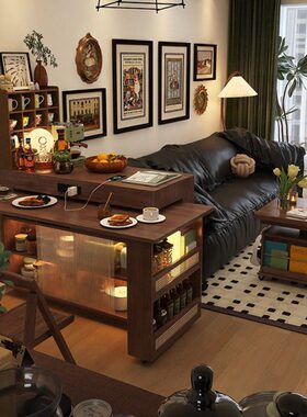 形影家具岛台餐桌一体可旋转小户型伸缩吧台中古风餐边柜沙发边柜