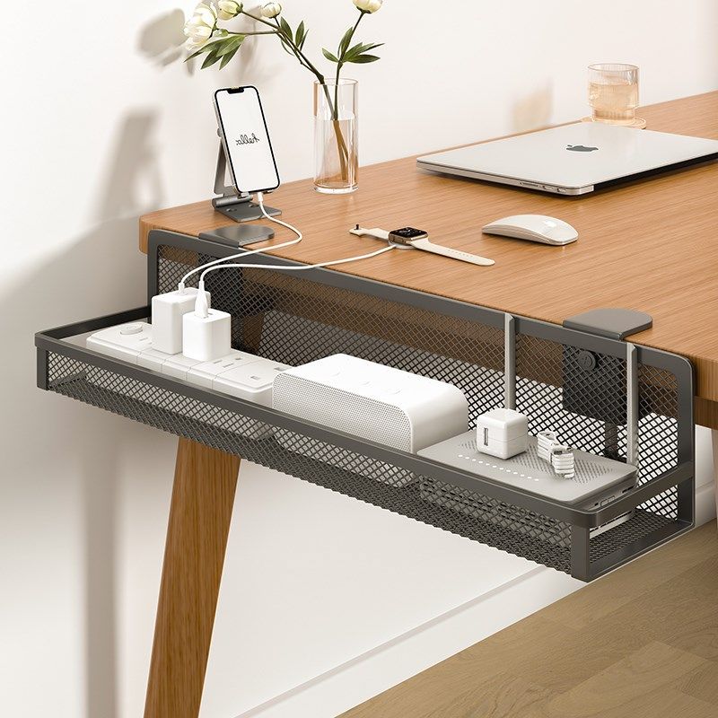 插排固定器免打孔插座放置架桌下排插固定支架P多功能路由器收纳