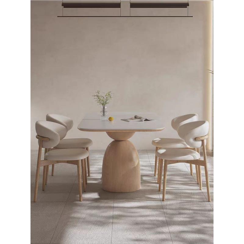 北欧实木奶油岩板餐桌长方形组合现代简约家用中小户型白蜡餐桌椅