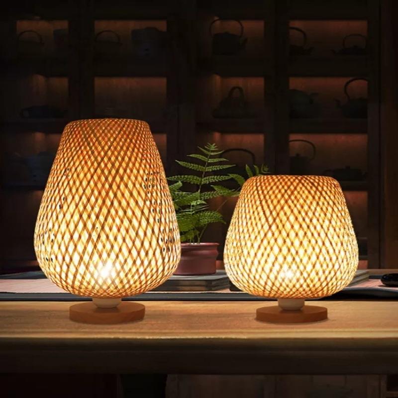 手工竹编织卧室床头东南亚风格茶桌吧台单头灯笼民宿个性装饰台灯
