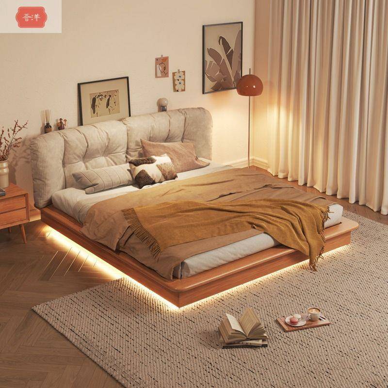 白蜡木实木床榻榻米1.8米双人现代简约卧室1.5米小户型软靠悬浮床