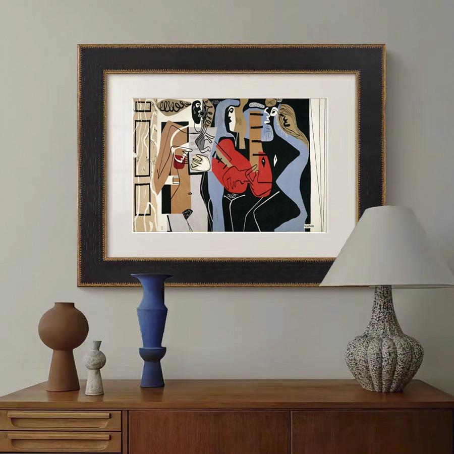 法式复古老钱风抽象艺术装饰画北欧中古风客厅玄关斗柜书房挂画