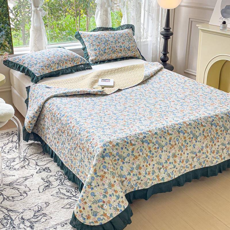 韩版加厚床盖四季通用床单三件套全棉夹棉榻榻米床裙炕盖