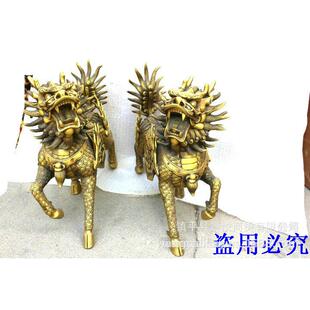 铜麒麟摆件一对铜大号火麒麟一对铜客厅装 饰品家居工艺品摆设