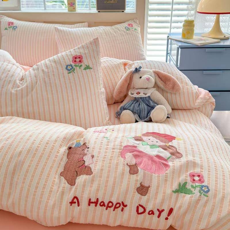 60支全棉水洗棉提花刺绣四件套儿童卡通纯棉三件套床上用品