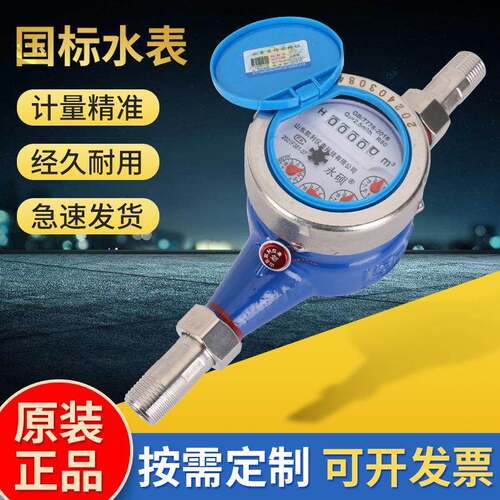 水表家用钢罩钢接国标水表出租房公寓自来水表DN15机械湿式水表