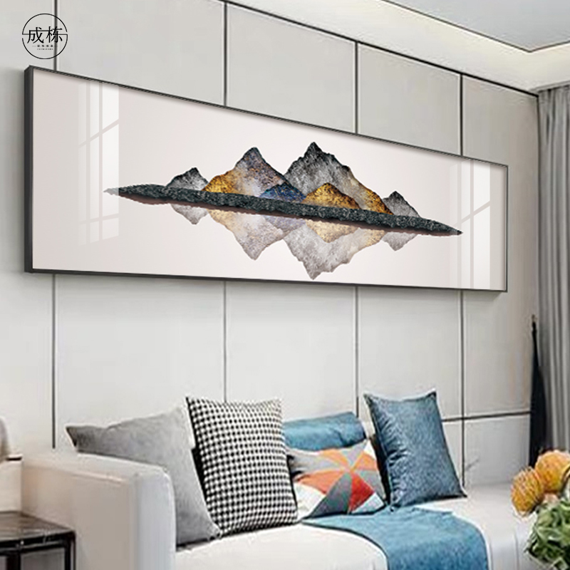 新中式客厅装饰画抽象轻奢风沙发背景墙壁画晶瓷山水卧室床头挂画图片