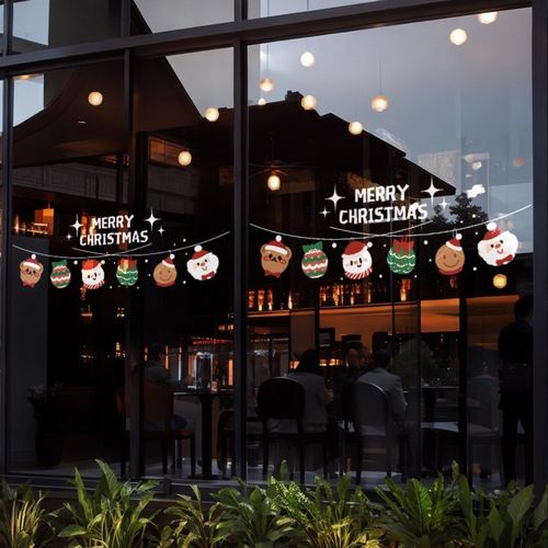 圣诞节装饰贴纸店铺玻璃门防撞腰线橱窗布置圣诞老人雪人窗花贴