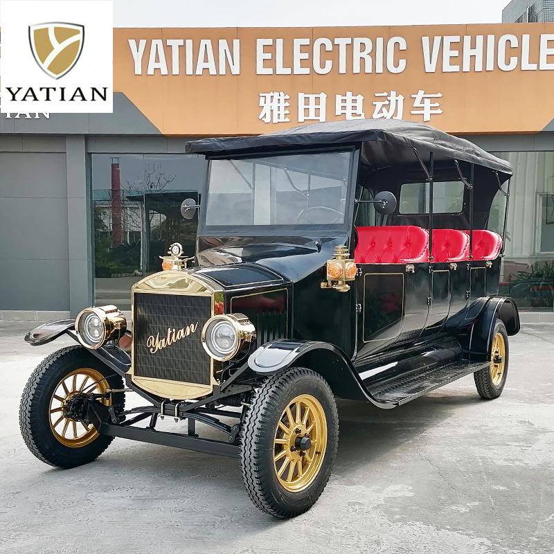电动四轮车8座黑色观光车有门全钣金LY08N旅游景区售楼复古老爷车