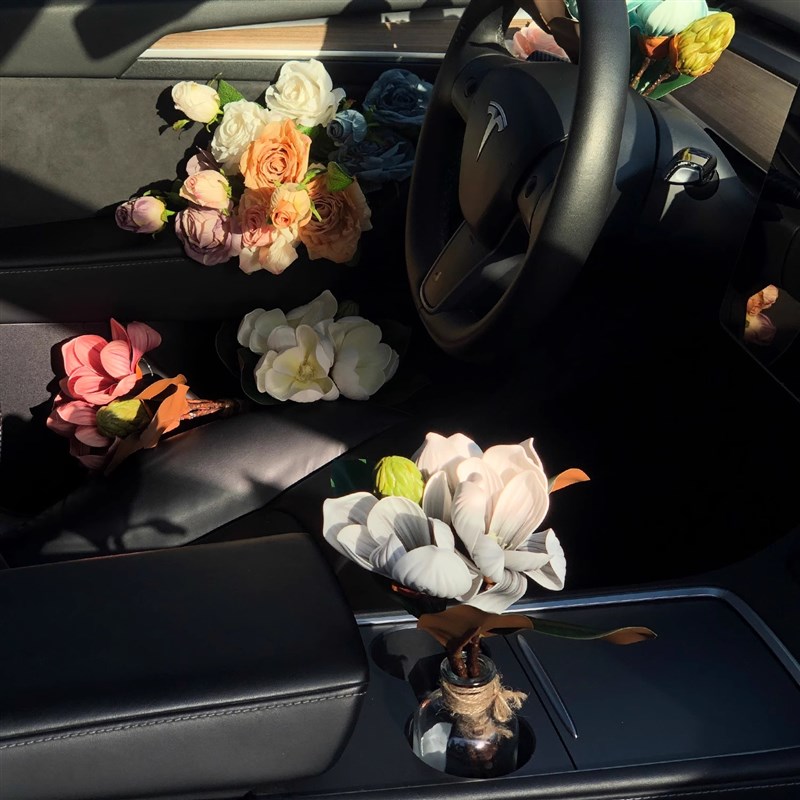 车载仿真花束内饰摆件玉兰花车内中控水杯架装饰创意花瓶特斯拉