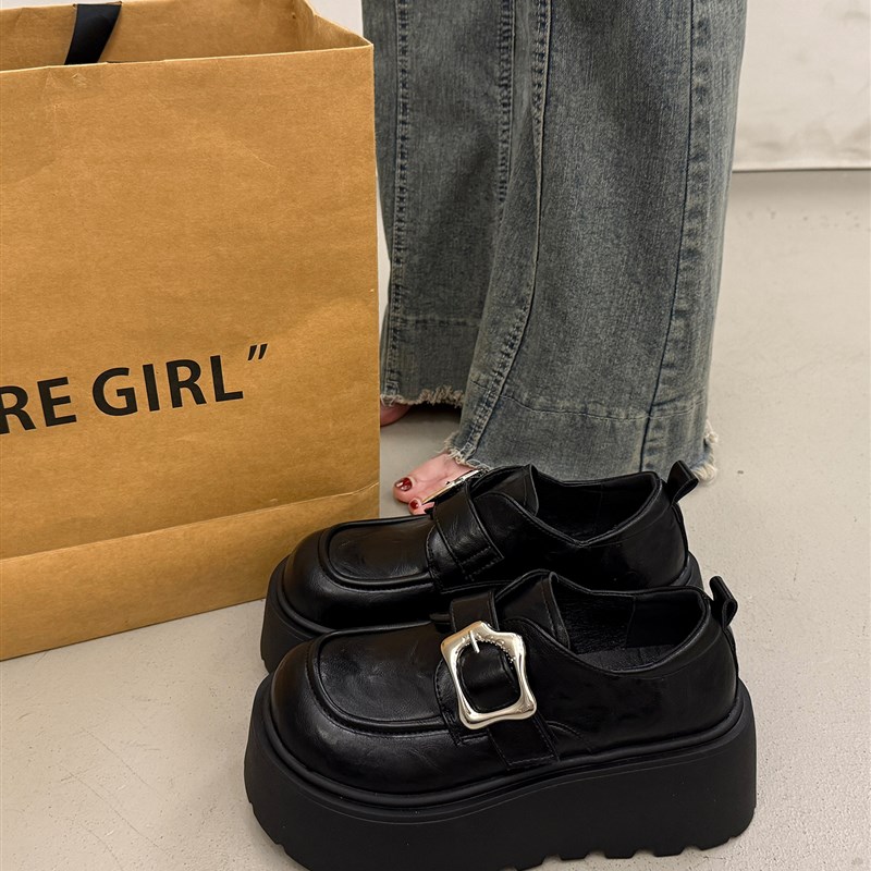 英伦覆古厚底增高小皮鞋女夏季百搭黑色单鞋2025新款玛丽珍松糕鞋