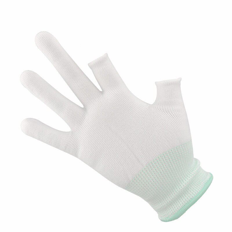 薄款白色尼龙PU露指手套涂胶浸胶涂掌电子无尘防静电劳保手套