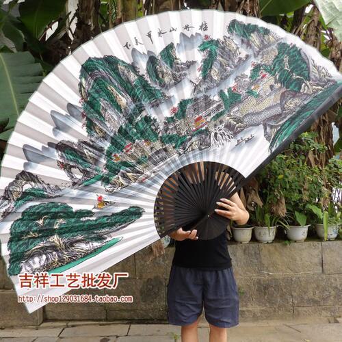 多尺寸大挂扇礼品装饰扇工艺大折扇子桂林山水装饰山水画大折扇子