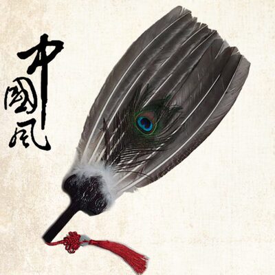 复古中国风诸葛亮孔明羽毛扇子孔雀羽毛扇摆件工艺扇大号礼品扇子