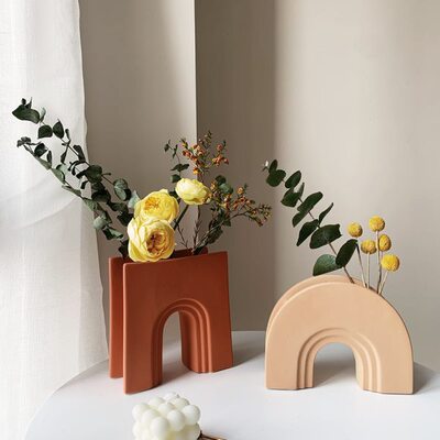 Homeside几何花瓶莫兰迪色北欧极简磨砂面陶瓷桌面装饰品摆件花器