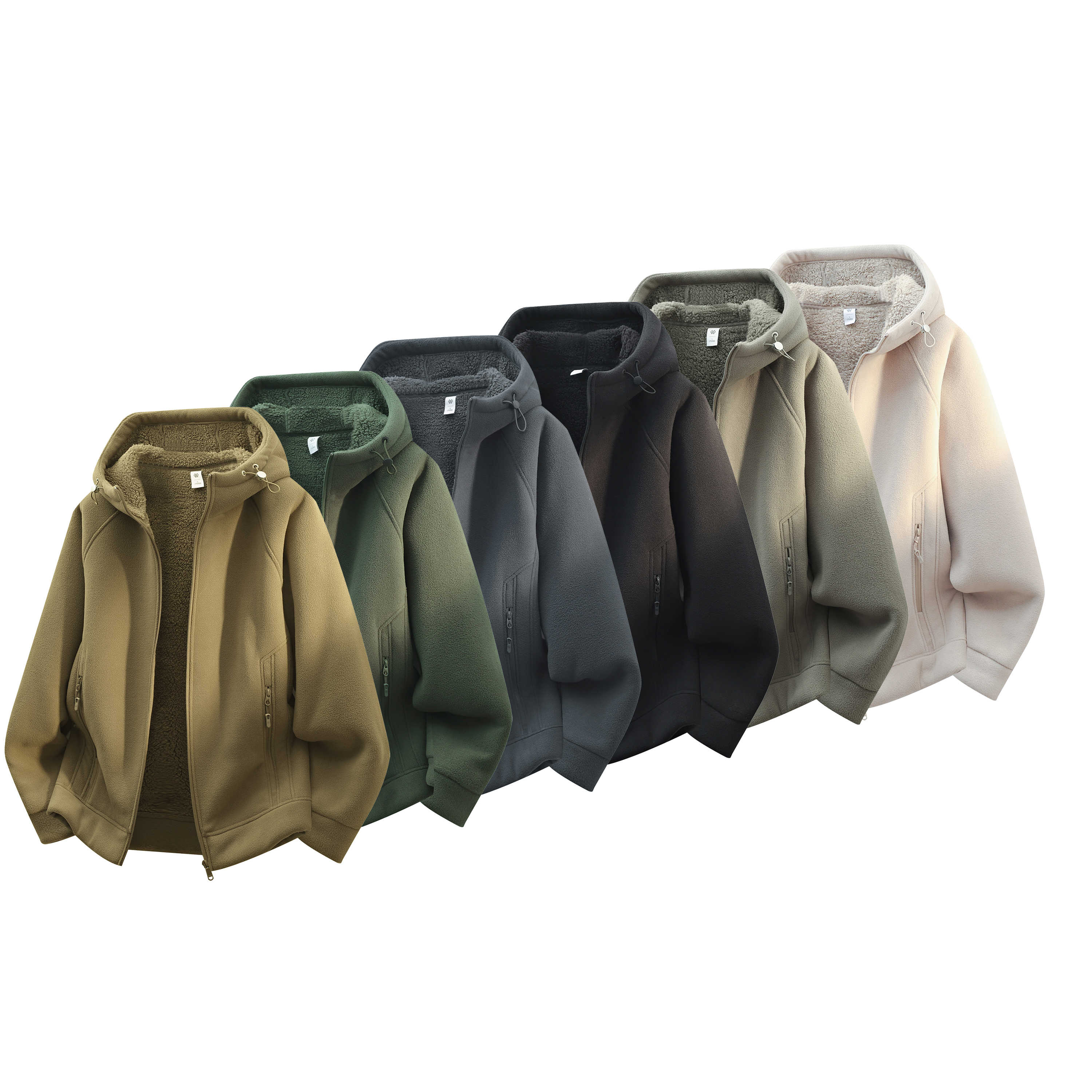 加绒加厚冬新款摇粒绒一体剪裁连帽国潮百搭男生情侣外套2372