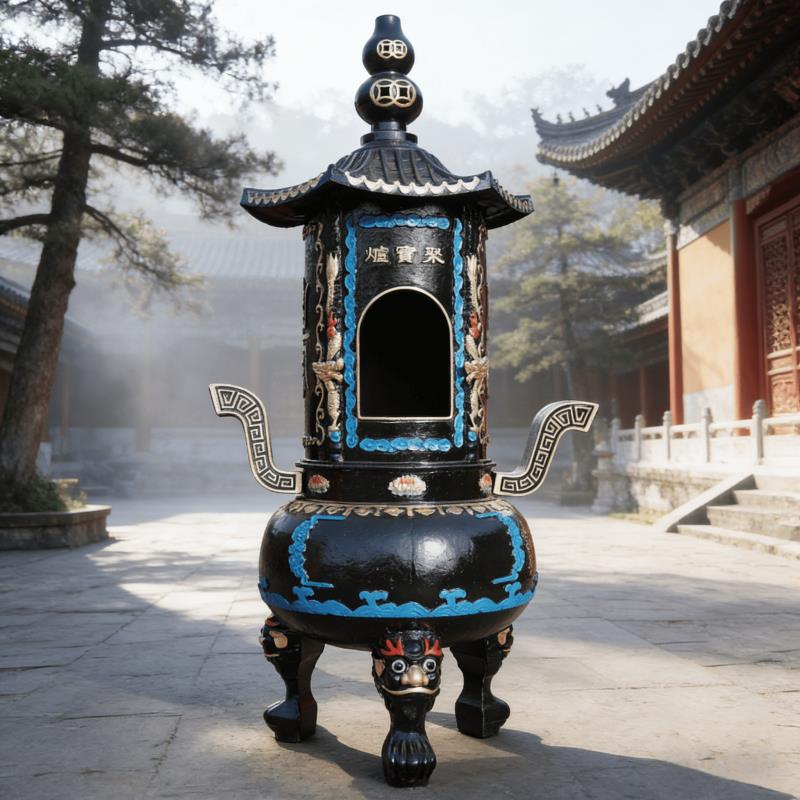 寺庙大号烧纸炉祠堂供奉焚烧炉金银炉道观铸铁圆形化宝炉香炉室外
