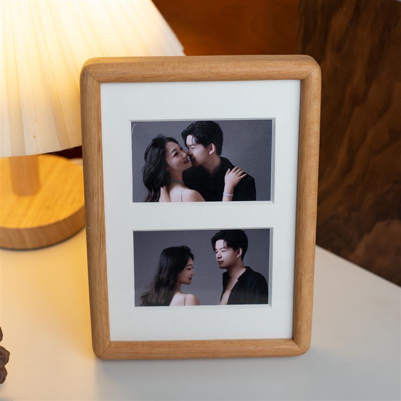 做相框摆台订婚摆台结婚照情侣婚纱照彩礼相框黑胡桃木两宫格摆台