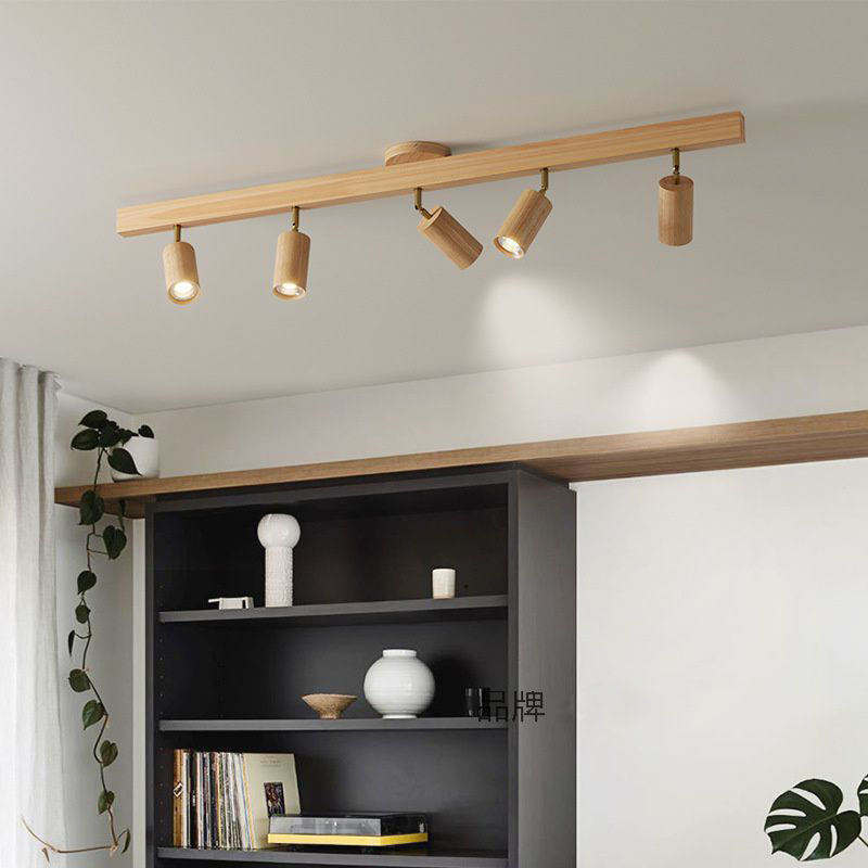 全光谱原木风射灯北欧明装无主灯日式实木客厅卧室过道背景墙灯具