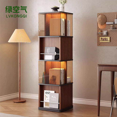 实木书架中古风旋转落地