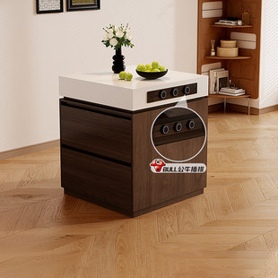 中古风家用岩板单独岛台餐桌一体餐厅窄茶水储物柜厨房料理台岛台