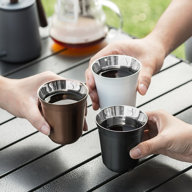 304不锈钢双层咖啡杯便携隔热意式浓缩萃取杯双拼色小容量啤酒杯