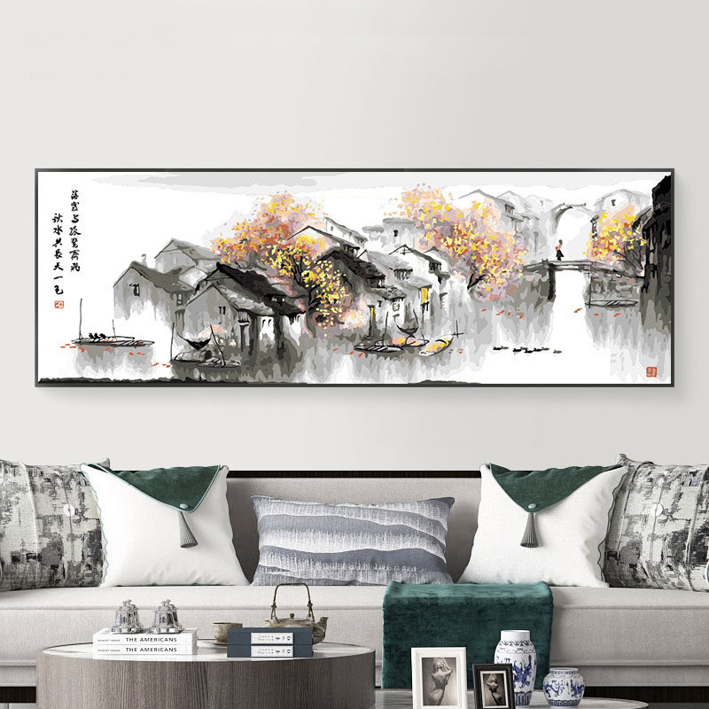 数字油画diy填充填色油彩画大幅手绘客厅中式风景装饰画 江南水乡