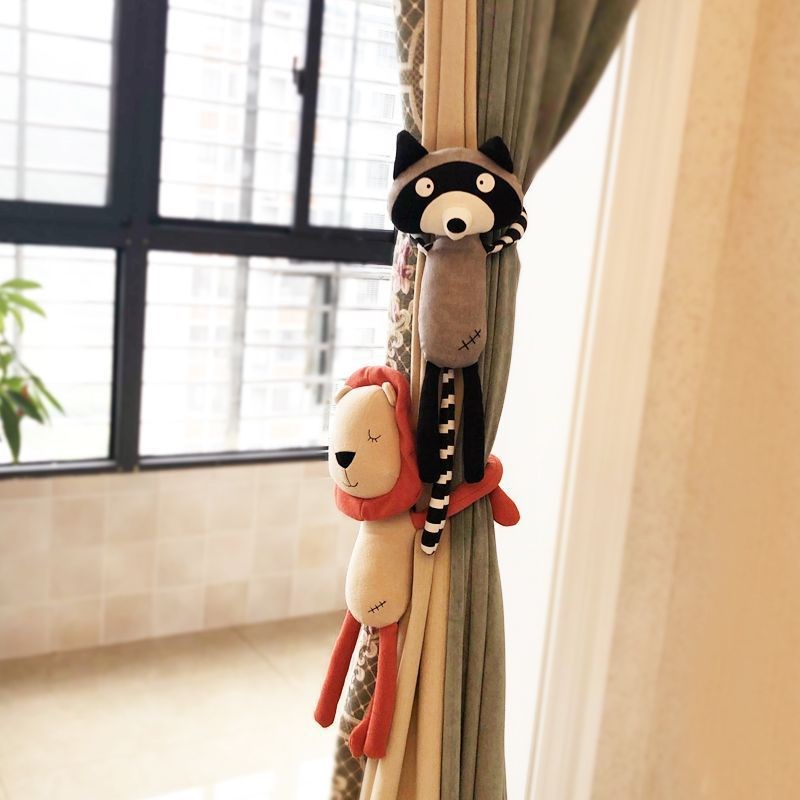 卡通窗房扣窗帘绑带一对动物公仔少儿帘摆件动造物型窗帘装饰一对