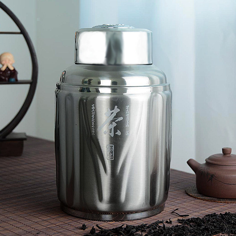 不锈钢茶叶罐大小号高端储茶罐茶叶桶加厚密封罐双层盖通用罐方形