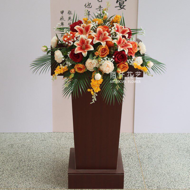 新款演讲台百合花发言台迎宾区布置主席台仿真花艺司仪台挂式假花