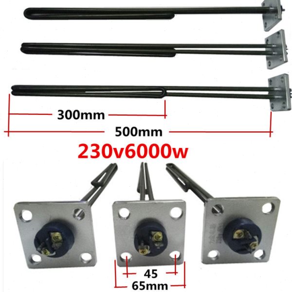 电热水器发热管65*65mm方板法兰发绿色304钢电热管230v6kw加热管