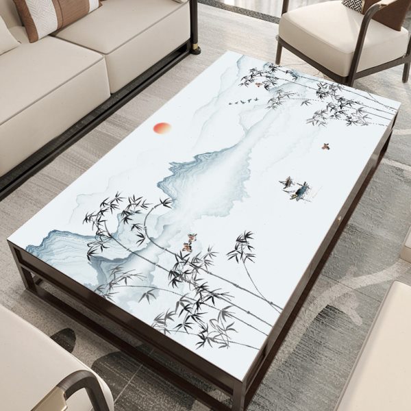 新中式茶几垫桌布防水防油免洗皮革防烫餐桌垫山水画中国风书桌垫