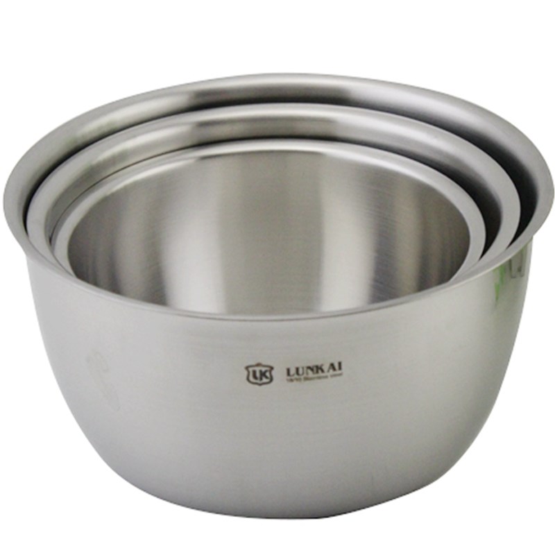 L18-10不锈i钢盆304搅拌沙拉蒸水蛋盆子喝汤吃面碗141618CM