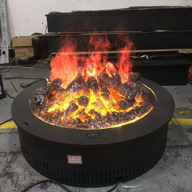 圆型雾化壁炉火盆仿真篝火柱形嵌入式电子3D假火焰家用木柴烧烤炉