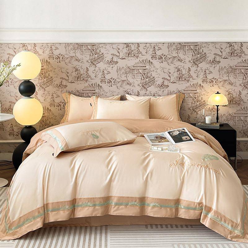 高品质全棉A类100支长绒棉床上四件套重工刺绣纯棉被套床单床笠款