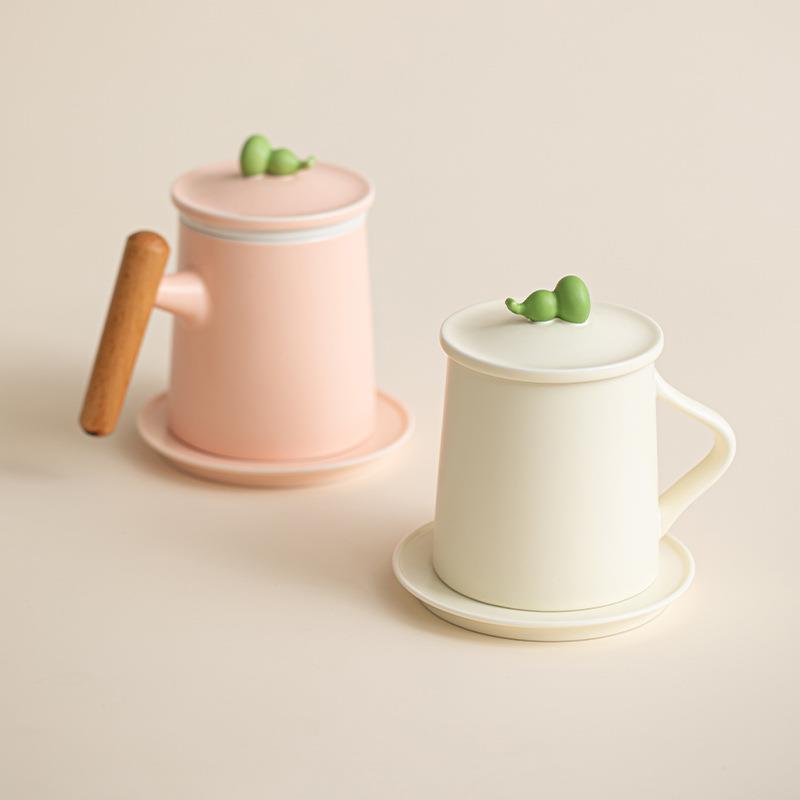 陶瓷马克杯高颜值茶水分离泡茶杯带盖过滤办公室喝茶杯子刻字logo