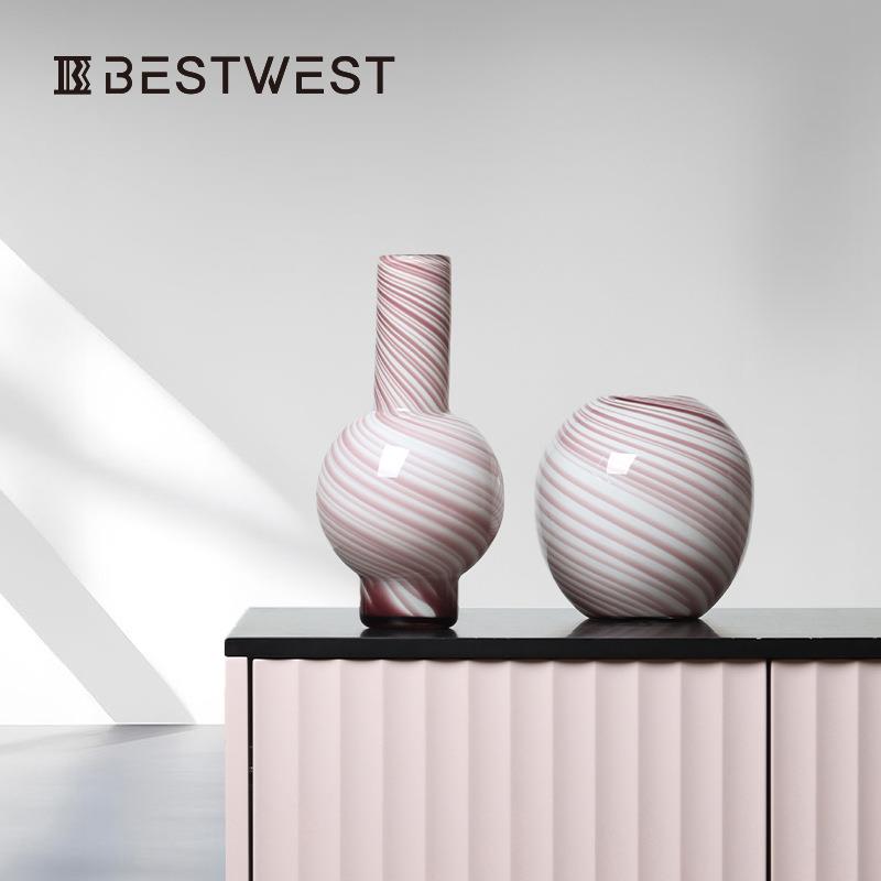 博西家居咖色条纹葫芦水培玻璃花瓶摆件家居软装样板间装饰花器