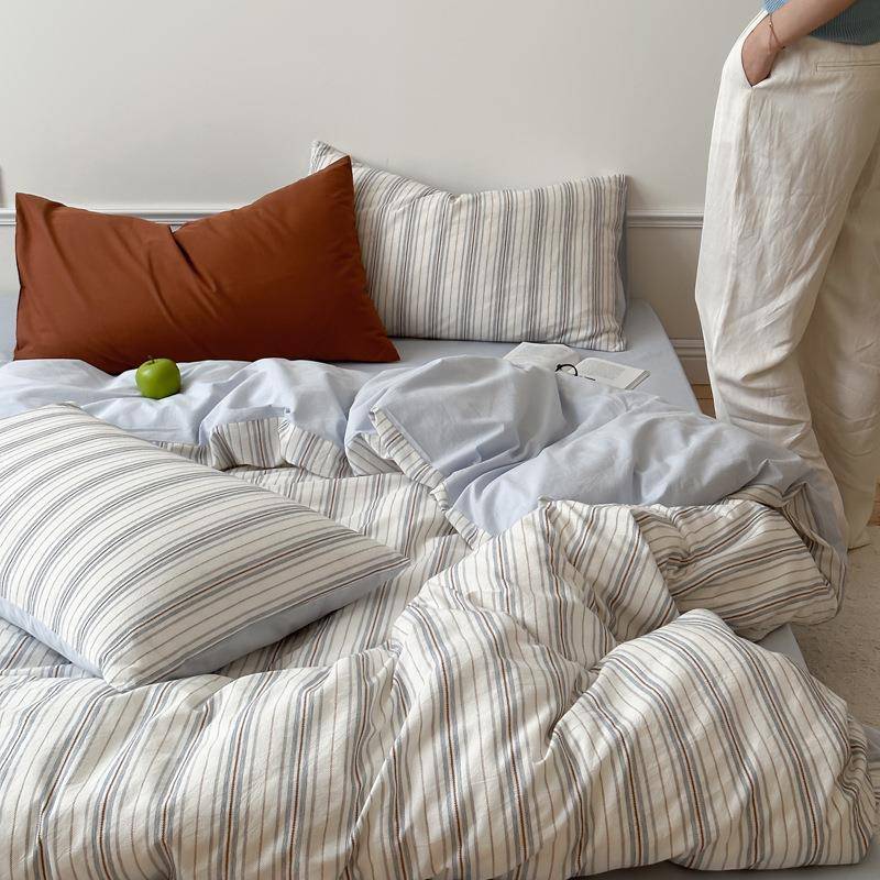 单件全棉被套条纹针刺线段色织提花单品纯棉被罩200*230宿舍单人