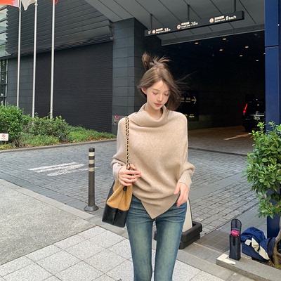 贵气慵懒显瘦百搭高领蝙蝠袖毛衣针织衫