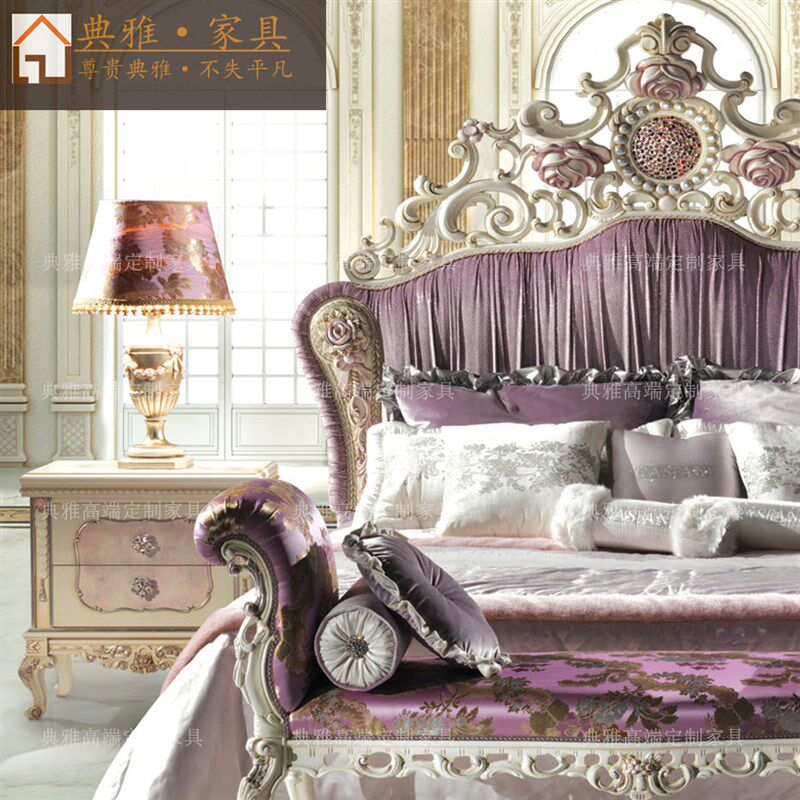 欧式实木雕花布艺双人床别墅奢华主卧大床法式高端婚床彩绘公主床