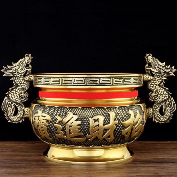 佛具特大号供炉双龙耳鸿运龙头招财进宝纯铜立香炉铜鼎熏香线香炉