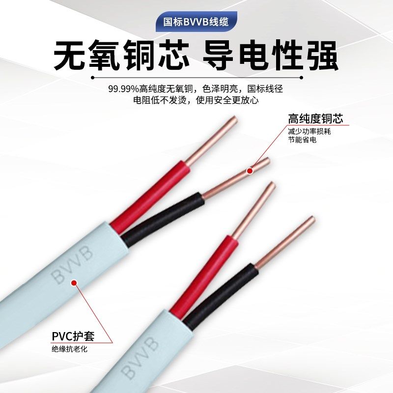 河阳电线国标纯铜芯软护套线2芯1.5/2.5/L4平方空调硬线VV电缆线