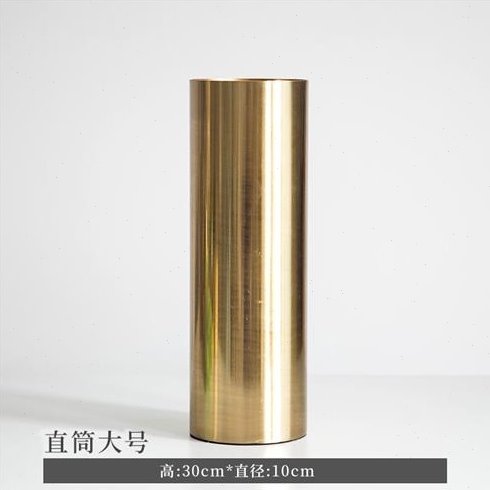 北欧简约客厅花瓶圆筒金属电镀黄铜色家居装饰品轻奢干插花器百搭