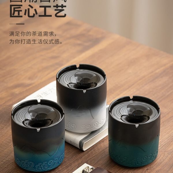 晨翔山海观烟灰缸带盖家用客厅创意大号高级感办公室装饰复古摆件