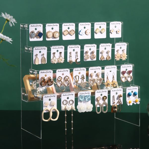 首饰展示架亚克力耳环高档精致耳钉收纳板饰品陈列阶梯耳饰架子