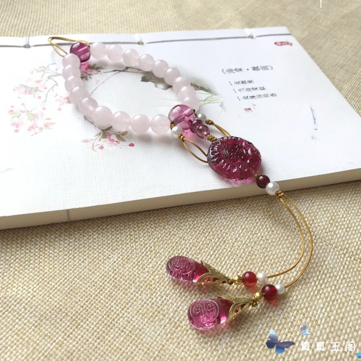 延禧纯妃攻略粉晶清宫十八子压襟挂件褙子扣老琉璃手持念珠