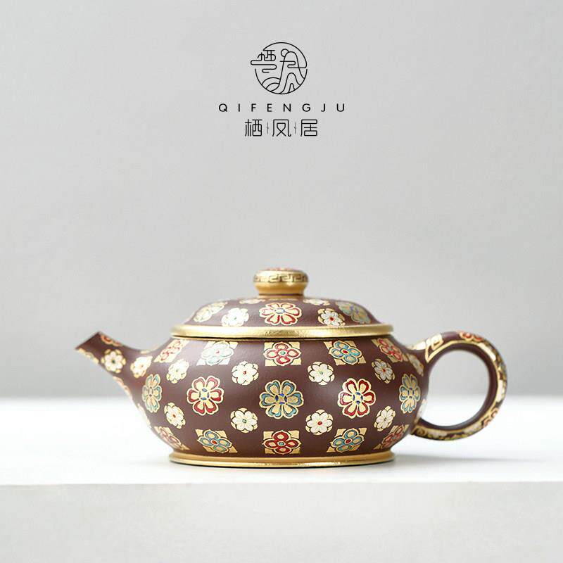 栖凤居紫泥大唐锦绣紫砂壶手工复古泡茶器办公家用紫砂茶具单壶